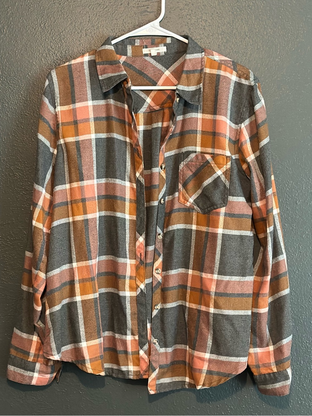 Maurices Plaid Button-Down Shirt - Orange & Gray
